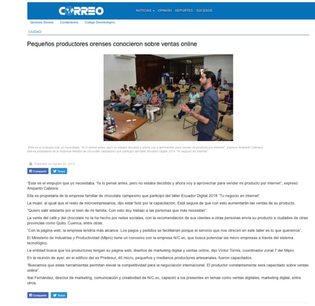 El Correo Orense coverage in Machala